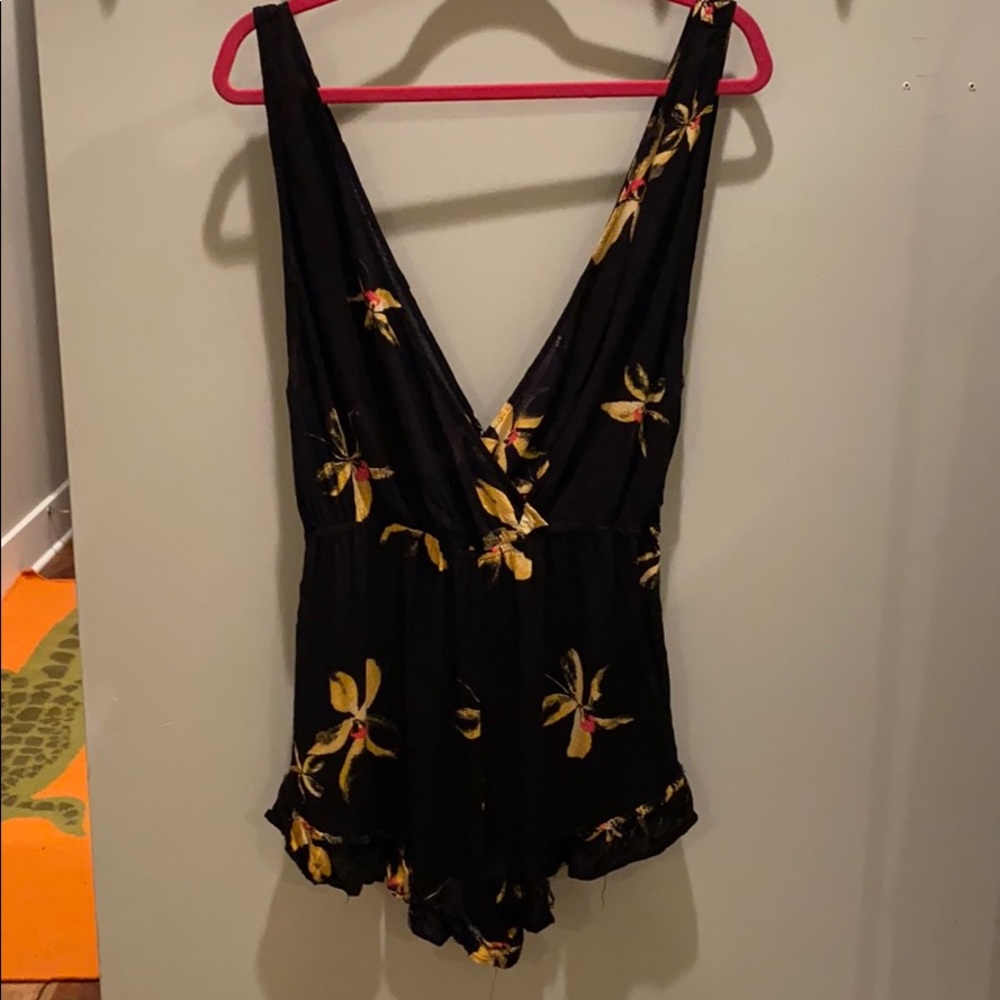 free people black floral romper